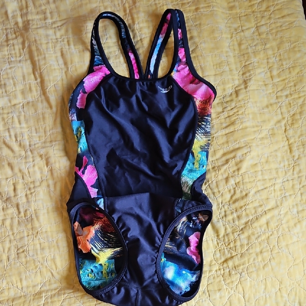 Speedo One Piece Swimsuit - Black with Multicolor Accents